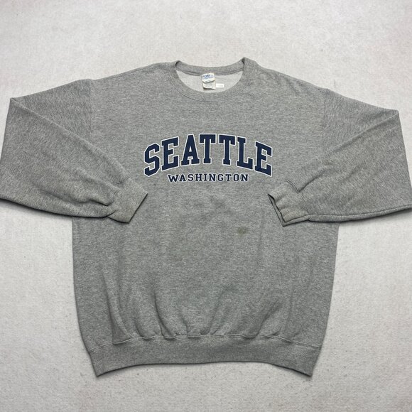 Vintage Seattle Washington Sweatshirt Men's XL Gray Printed Fleece Pullover - Picture 2 of 12